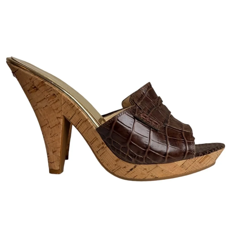 Michael Kors Camden Croc Leather Penny Loafer Mules 8.5
